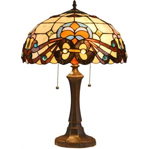 CHLOE Florence Tiffany-style 2 Light Victorian Table Lamp 16&quot Shade