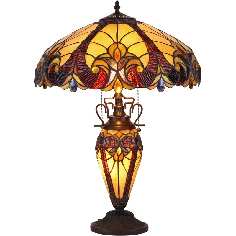 CHLOE Adia Tiffany-style 3 Light Victorian Double Lit Table Lamp 18