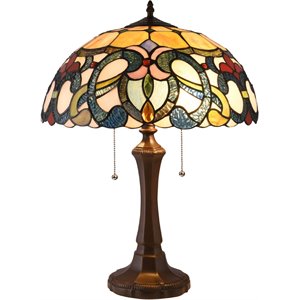 CHLOE August Tiffany-style Dark Bronze 2 Light Victorian Table Lamp 16&quot Shade