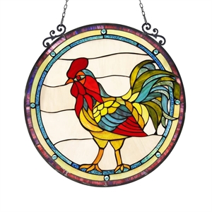 CHLOE Rodney Tiffany-glass Rooster Window Panel 24&quot