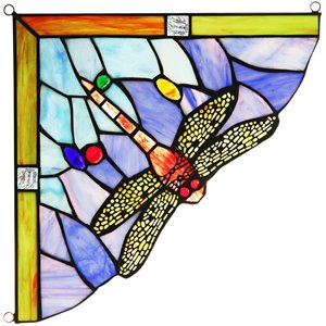 CHLOE Harmonia Dragonfly Tiffany-glass Window Panel 10&quot Wide