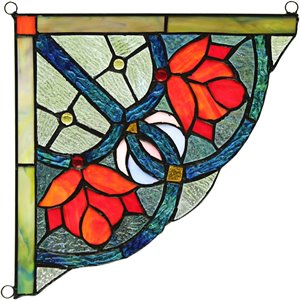 CHLOE Roseheart Victorian Tiffany-glass Window Panel 10&quot Wide