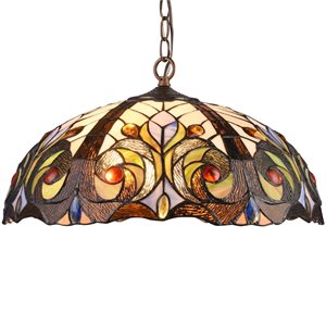 CHLOE Lennon Tiffany Bronze 2 Light Victorian Ceiling Pendant Fixture 18&quot Shade