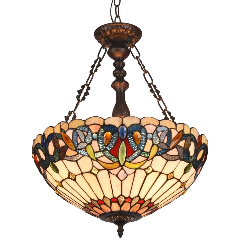 CHLOE Serenity Tiffany 3 Light Victorian Inverted Ceiling Pendant 18