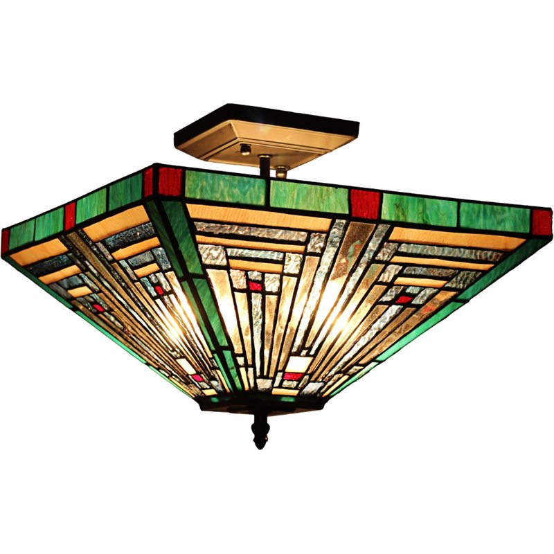 CHLOE Innes Tiffany Blackish Bronze 2 Light Mission Ceiling Fixture 14