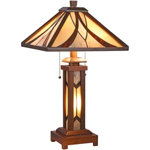 CHLOE Gordon Tiffany Mission 3 Light Double Lit Wooden Table Lamp 15&quot Shade
