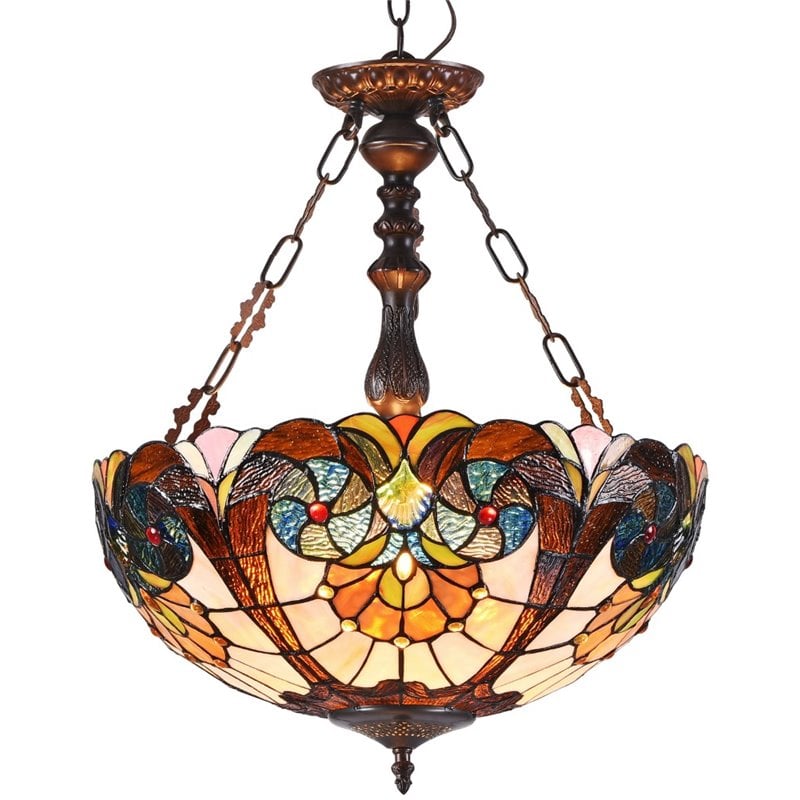 CHLOE Shea Tiffany-style 2 Light Victorian Inverted Ceiling Pendant 18