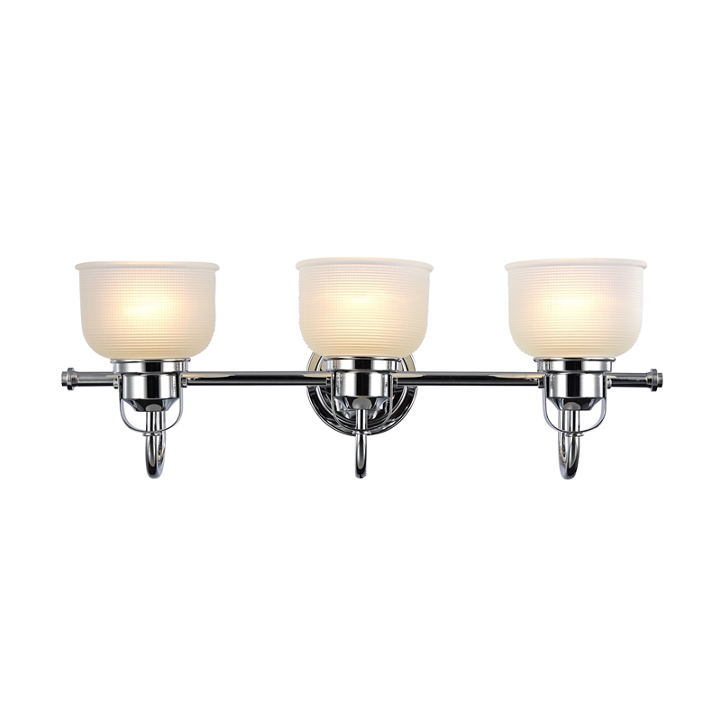 CHLOE Lucie Industrial 3 Light Chrome Bath Vanity Wall Fixture Frosted Glass 25