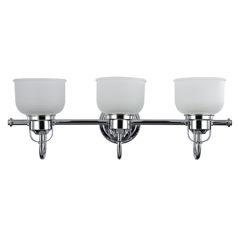 CHLOE Lucie Industrial 3 Light Chrome Bath Vanity Wall Fixture Frosted Glass 25