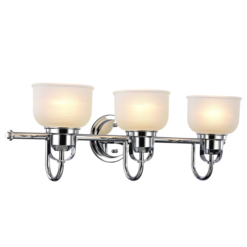 CHLOE Lucie Industrial 3 Light Chrome Bath Vanity Wall Fixture Frosted Glass 25