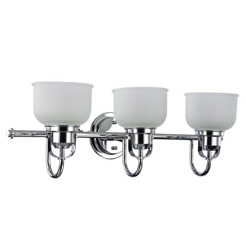 CHLOE Lucie Industrial 3 Light Chrome Bath Vanity Wall Fixture Frosted Glass 25