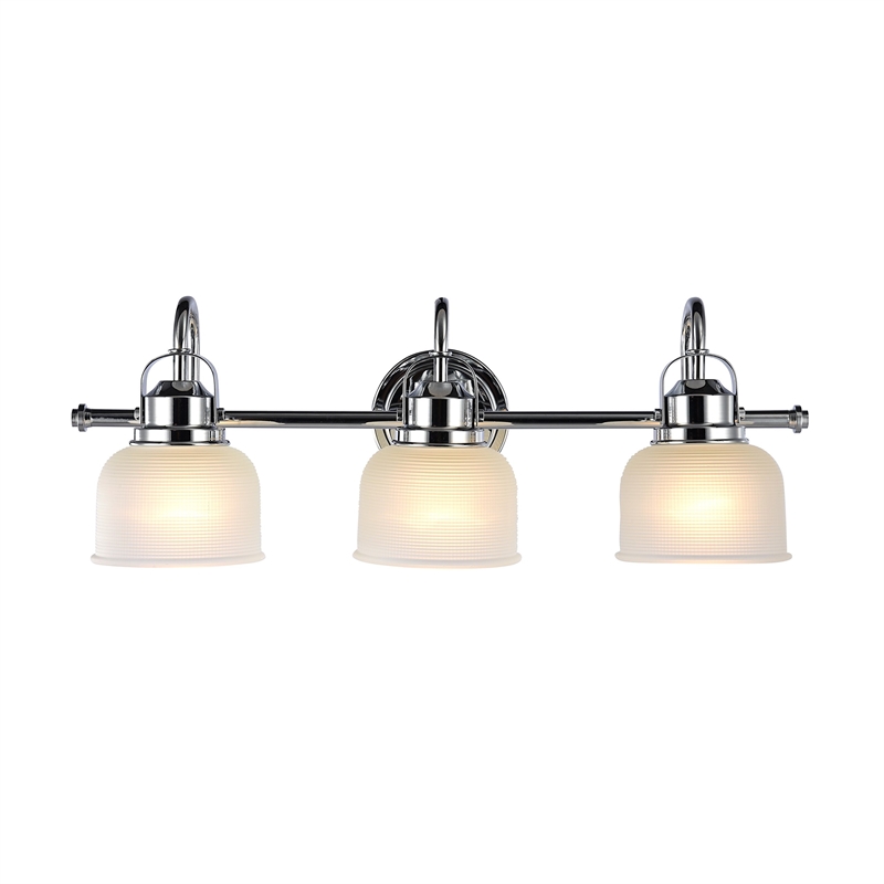 CHLOE Lucie Industrial 3 Light Chrome Bath Vanity Wall Fixture Frosted Glass 25