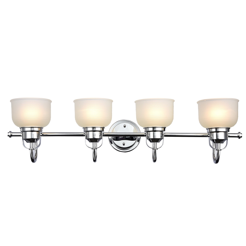 CHLOE Lucie Industrial 4 Light Chrome Bath Vanity Wall Fixture Frosted Glass 34