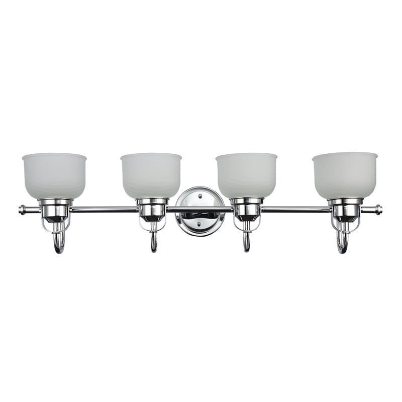 CHLOE Lucie Industrial 4 Light Chrome Bath Vanity Wall Fixture Frosted Glass 34