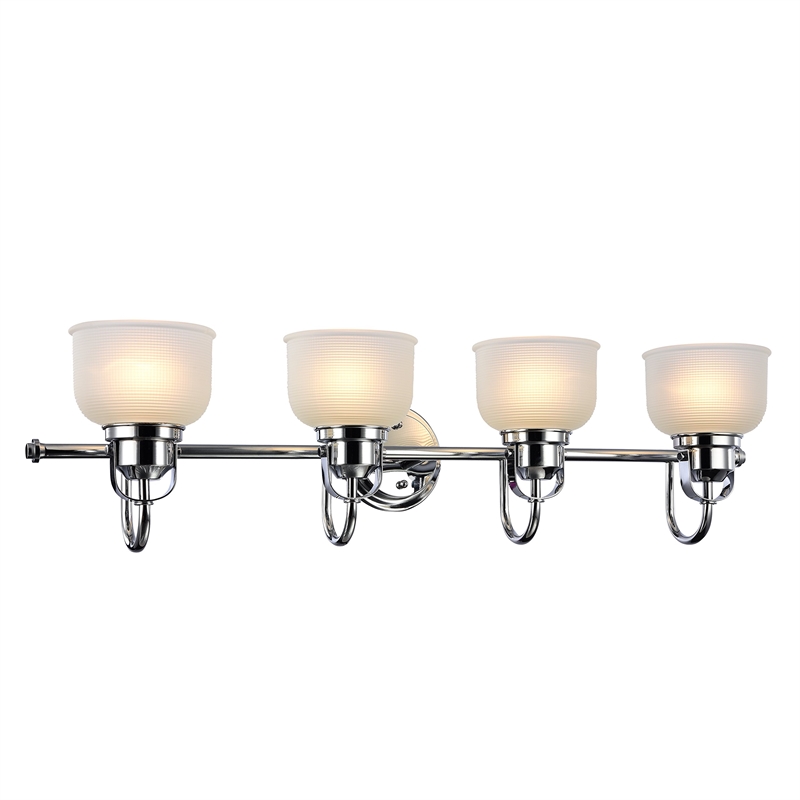 CHLOE Lucie Industrial 4 Light Chrome Bath Vanity Wall Fixture Frosted Glass 34