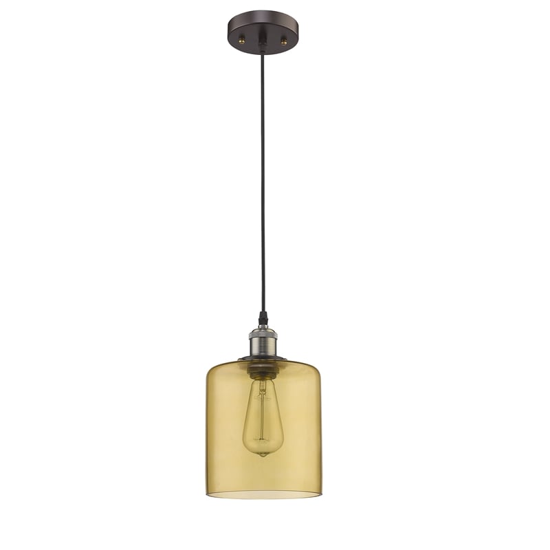 CHLOE Owen Industrial 1 Light Bronze Amber Glass Ceiling Mini Pendant 7
