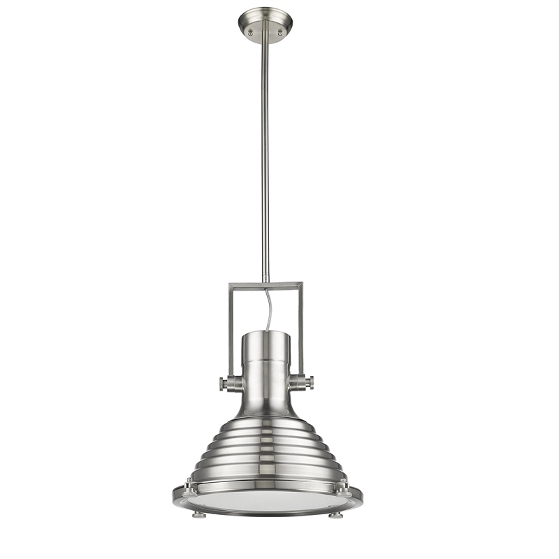CHLOE Walter Industrial 1 Light Brushed Nickel Ceiling Mini Pendant 16