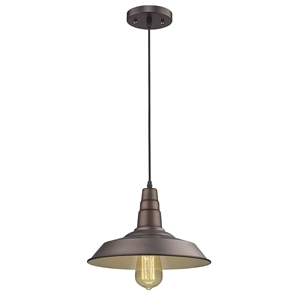 CHLOE Friedrich Industrial 1 Light Rubbed Bronze Ceiling Mini Pendant 14&quot Wide