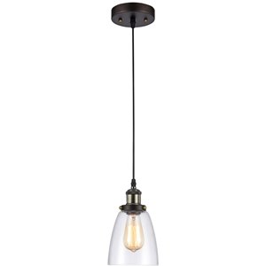 CHLOE Manette Industrial 1 Light Rubbed Bronze Ceiling Mini Pendant 6&quot Shade