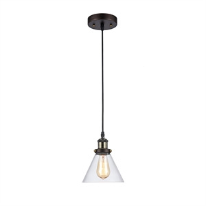CHLOE Manette Industrial 1 Light Rubbed Bronze Ceiling Mini Pendant 7&quot Shade