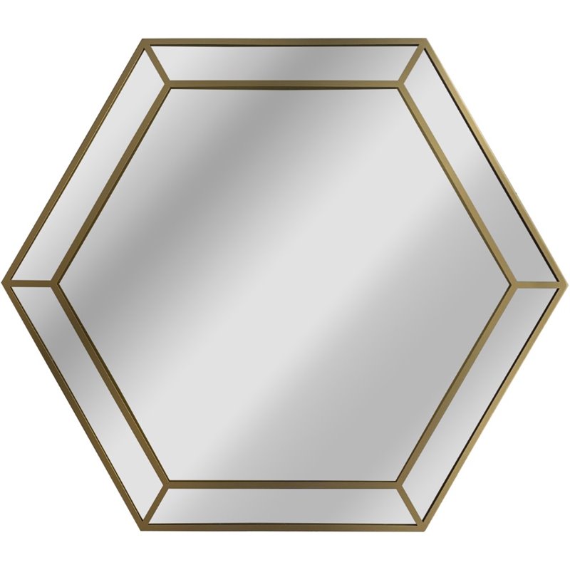CHLOE'S Reflection Golden Finish Hexagon Framed Wall Mirror 30