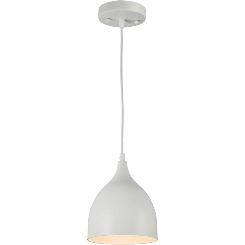 CHLOE Walter Industrial-style 1 Light Matt White Ceiling Pendant 7&quot Wide