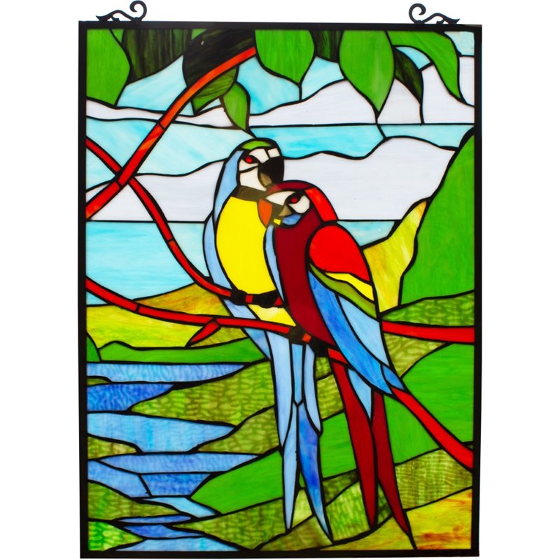 CHLOE Macaw Love-Birds Tiffany-style Animal Window Panel 24
