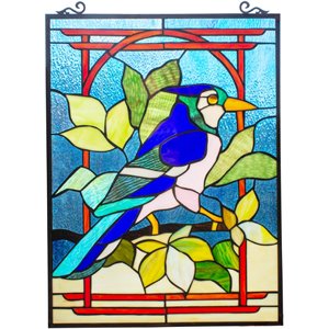 CHLOE Bluejay Tiffany-style Animal Window Panel 24&quot Height