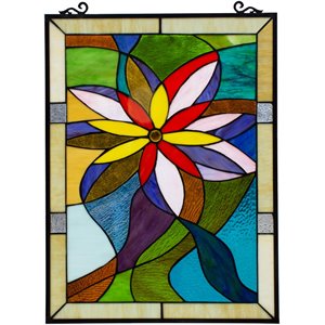 CHLOE Colorful Daisy Tiffany-style Floral Window Panel 24&quot Height