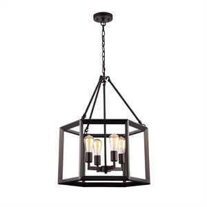 CHLOE Ironclad Industrial-style 4 Light Rubbed Bronze Ceiling Pendant 21&quot Wide