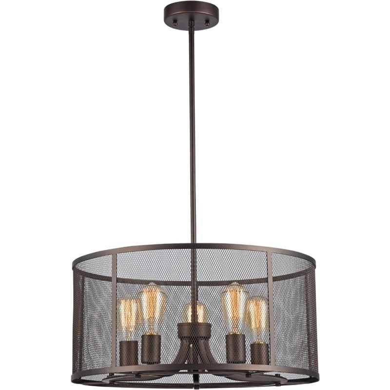 CHLOE Lorry Industrial-style 5 Light Rubbed Bronze Ceiling Pendant 20