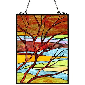CHLOE Dusk Tiffany-Style Landscape Stained Glass Window Panel 24&quot Height