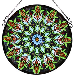 CHLOE Arabella Tiffany-Style Victorian Stained Glass Window Panel 26&quot Width