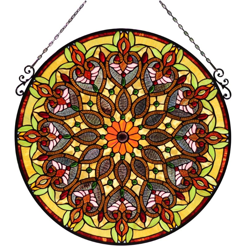 CHLOE Arabella Tiffany-Style Victorian Stained Glass Window Panel 26