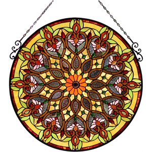 CHLOE Arabella Tiffany-Style Victorian Stained Glass Window Panel 26&quot Width