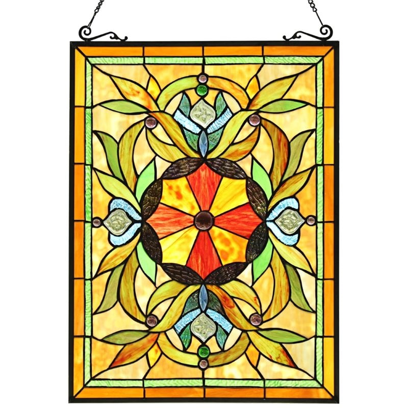 CHLOE Adelia Tiffany-Style Victorian Stained Glass Window Panel 24