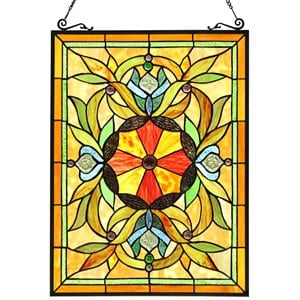 CHLOE Adelia Tiffany-Style Victorian Stained Glass Window Panel 24&quot Height