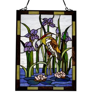 CHLOE Crane Tiffany-style Animal Window Panel 24&quot Height