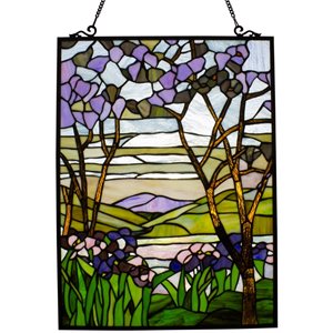 CHLOE Valley Tiffany-style Rectangular Floral Window Panel 24&quot Height