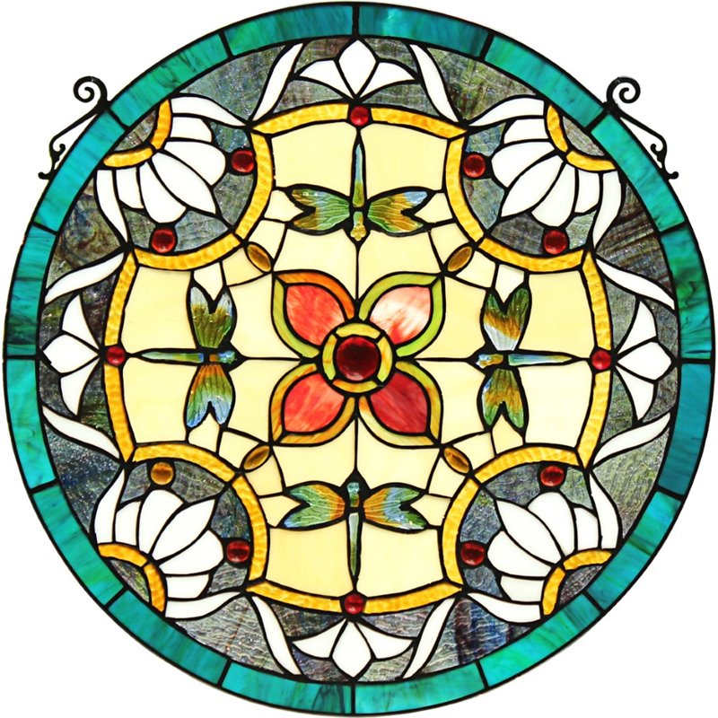 Chloe Green Darner Style, Round Stained Glass Window Panels