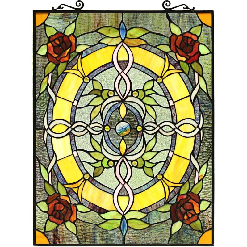 CHLOE Bonica Tiffany-Style Floral Stained Glass Window Panel 24