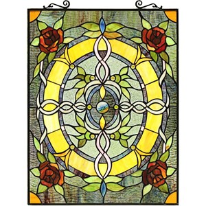 CHLOE Bonica Tiffany-Style Floral Stained Glass Window Panel 24&quot Height