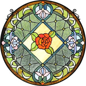 CHLOE Enchanted Tiffany-Style Floral Stained Glass Window Panel 25&quot Height