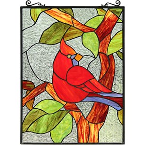 CHLOE Cardinal Tiffany-Style Animal Stained Glass Window Panel 25&quot Height