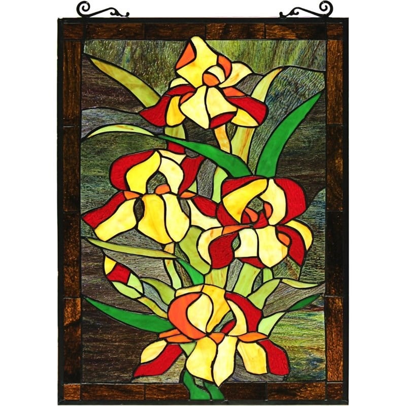 CHLOE Fire Lily Tiffany-Style Floral Stained Glass Window Panel 25