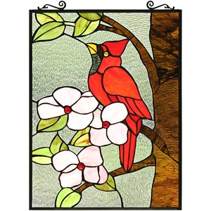 CHLOE Hibiscus Cardinal Tiffany Animal Stained Glass Window Panel 25&quot Height