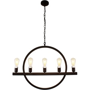 CHLOE Ironclad Farmhouse 5 Light Oil Rubbed Bronze Ceiling Pendant 32&quot Wide