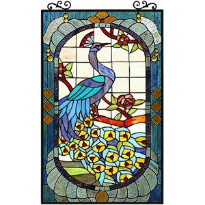 CHLOE Phoenix Tiffany-Style Animal Stained Glass Window Panel 33&quot Height