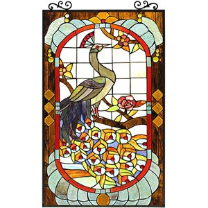 CHLOE Phoenix Tiffany-Style Animal Stained Glass Window Panel 33&quot Height