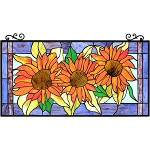 CHLOE Helianthus Tiffany-Style Floral Stained Glass Window Panel 31&quot Width